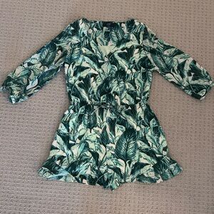 Kaari Blue Leaf Patterned Romper